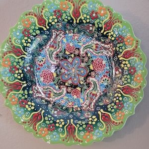 Traditional Turkish, Ceramic, hand painted Art tile hanging Plate.